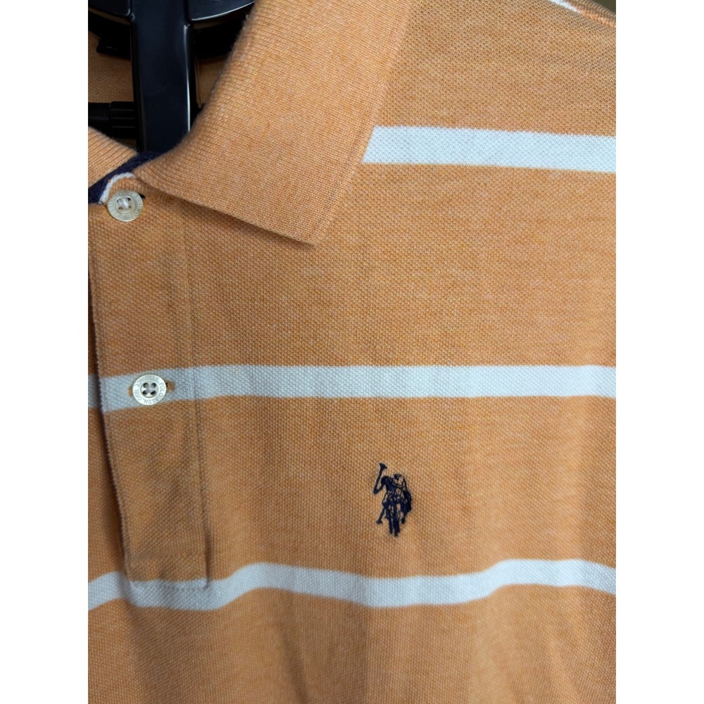 US Polo Assn Mens Orange White Striped Short Sleeve Polo Shirt Large - Picture 3 of 8